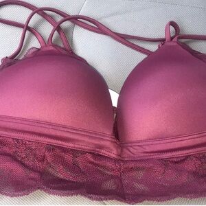 Victoria’s Secret PINK CHERRY WINE Elegant Lace Trimmed Bra SMALL
